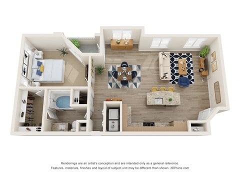 Floor plan for 1 bed, 1 bath, 874 sqft